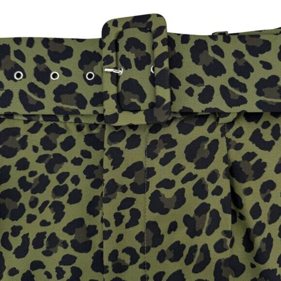 ZARA High Waisted Animal Leopard Print Belted Short Sz XS Green Black Brown - Picture 7 of 8